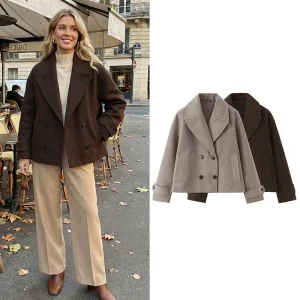 Willshela Women Fashion Solid Double Breasted Trench Jackets Vintage Lapel Neck Long Sleeves Female Chic Lady Outfits