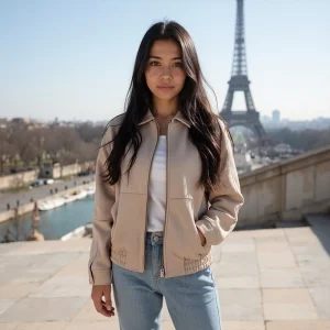 Willshela Women Fashion With Pockets Khaki Front Zipper Jackets Vintage Lapel Neck Long Sleeves Female Chic Lady Outfits