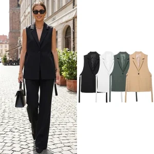 Willshela Women Fashion Solid Lace Up Vest V-Neck Single Button Sleeveless Jackets Female Chic Lady Outfit Tank Tops