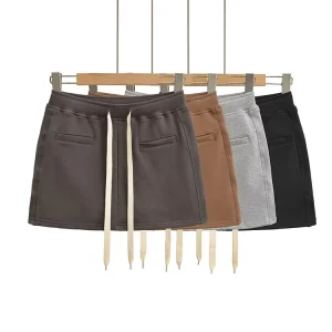 Women's Drawstring High-Waisted Skort with 4 Colors & Fake Pocket Detail Stretchy Slimming Shorts