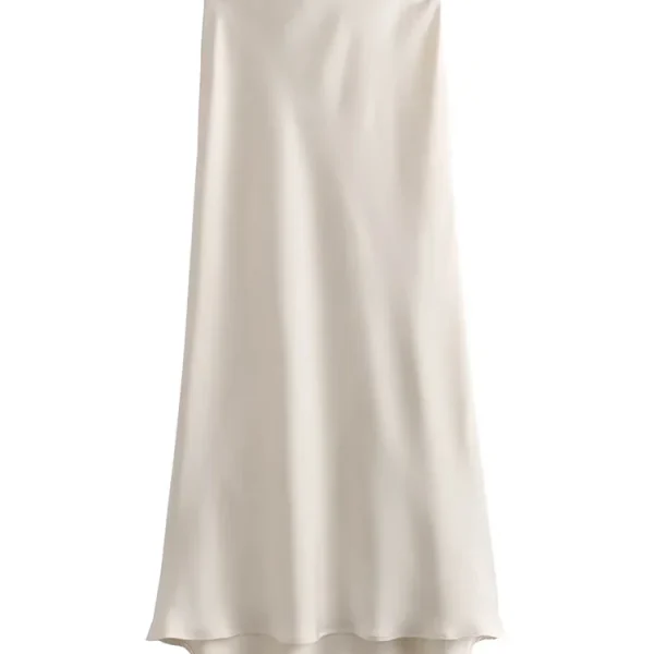 Women Fashion Satin Solid Pleated Midi Skirt