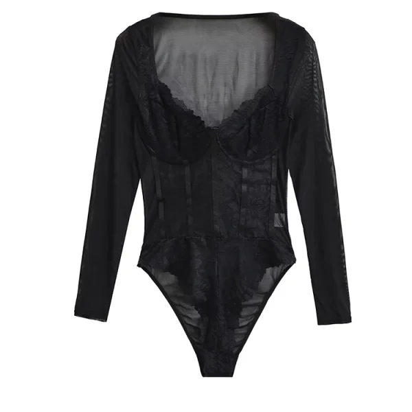 Women’s Black Lace Long Sleeve Bodysuit