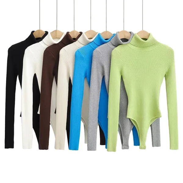 Women’s Long Sleeve Rib Knit Turtleneck Bodysuit