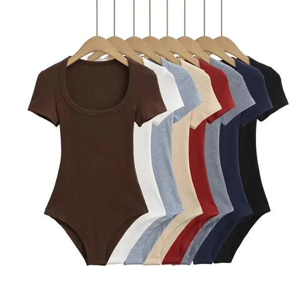 Women’s Short Sleeve Square Neck Rib Knit Bodysuit