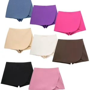 Willshela Women Fashion Solid Side Zipper Skirts Shorts Vintage High Waist Female Chic Lady Shorts