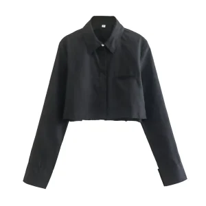 Willshela Women Fashion With Pockets Black Single Breasted Blouse Vintage Lapel Neck Long Sleeves Female Chic Lady Shirts
